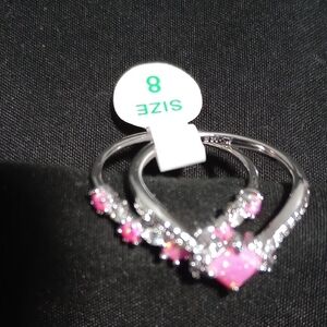 Pink Heart Cluster Sterling-Color Ring Set - Size 8